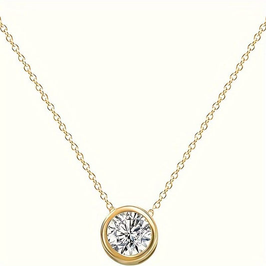 14k Solid Gold Cubic Zirconia Round Solitaire Pendant-Material