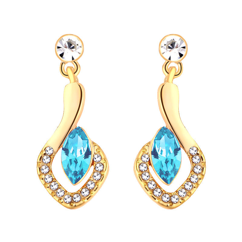 Diamond-shaped Horse Eye Crystal Stud Earrings Fashion All-match