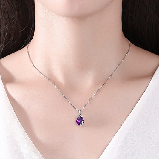 Sterling Silver S925 Pendant Vintage Amethyst Elegant Women's Jewellery