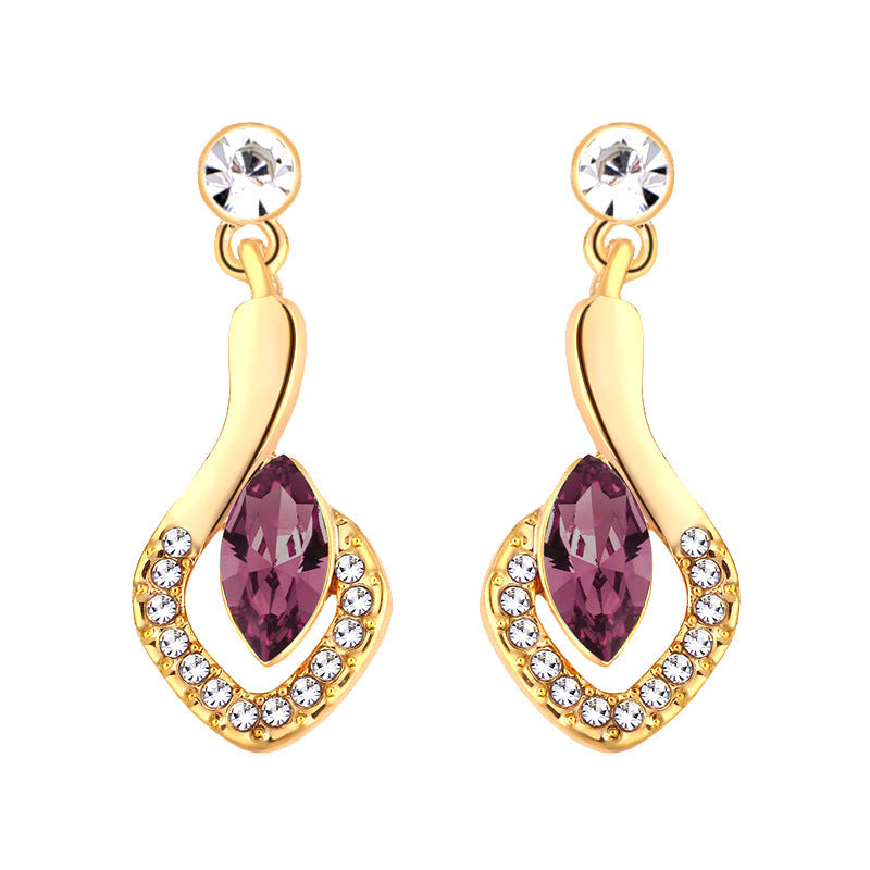 Diamond-shaped Horse Eye Crystal Stud Earrings Fashion All-match