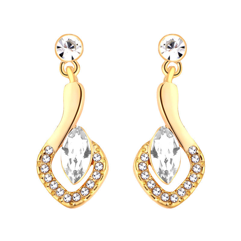 Diamond-shaped Horse Eye Crystal Stud Earrings Fashion All-match